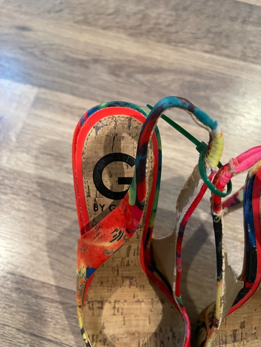 G by Guess Red Multicolor Floral Peep-Toe Slingback Heels - Picture 3 of 6